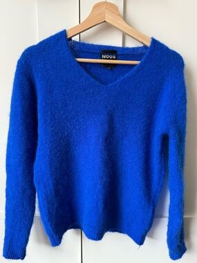 NOOS Electric Blue Mohair Alpaca Blend V-Neck Sweater Made in Italy M